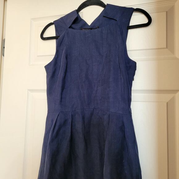 Theyskens Theory Silk Dress Navy Blue Maxi Unique Neckline - Picture 2 of 9